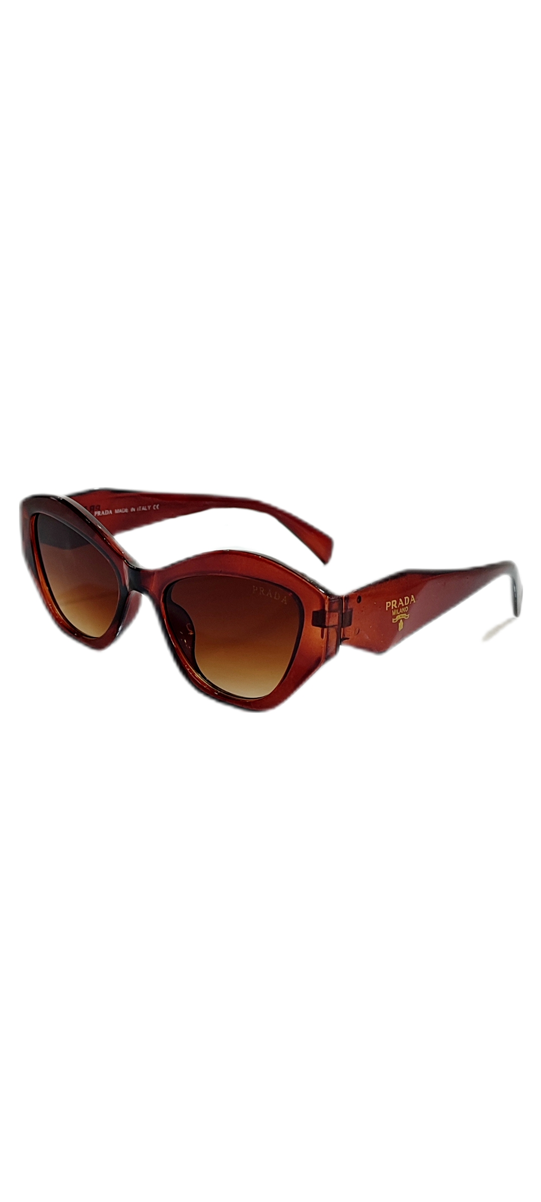 عینک آفتابی زنانه برند Prada فریم کائوچو زرشکی تیره UV409