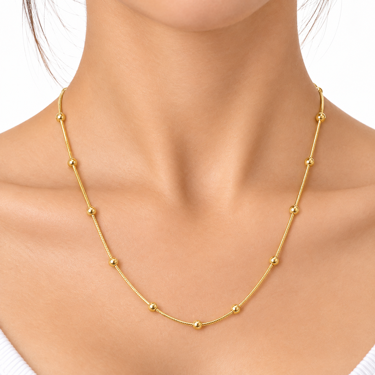 گردنبند گوی استیل رنگ ثابت دو رنگ نقره ای و طلایی